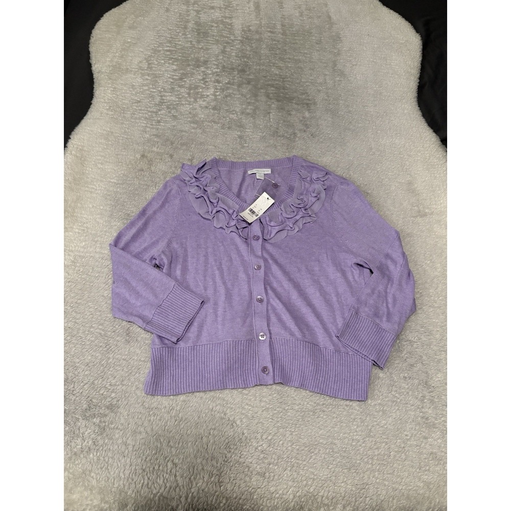 New York &‎ Company Women's Lilac Ruffled Cardigan Button Sweater Size Medium